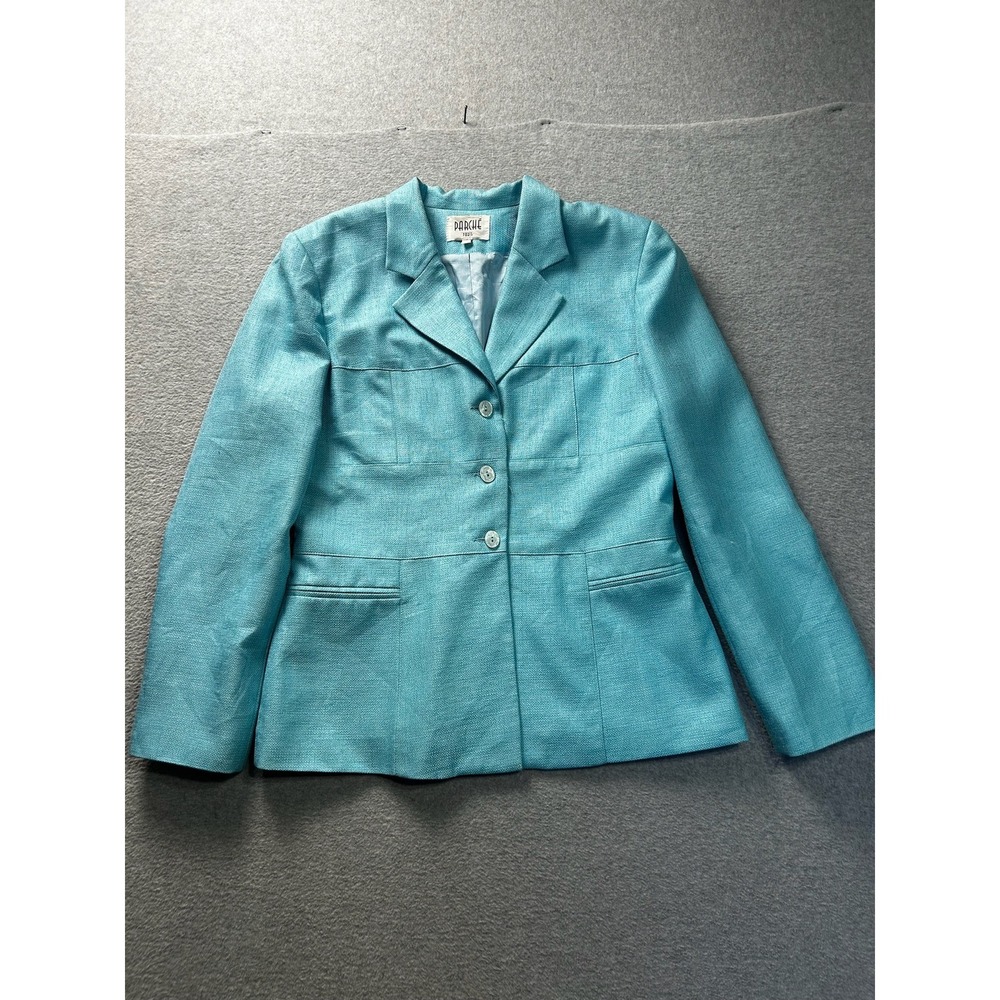 Vintage Womens Blue Textured Blazer Jacket Size 12 USA Made Parche Paris